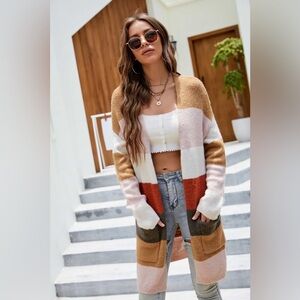 Striped Drop Shoulder Pocket Longline Cardigan